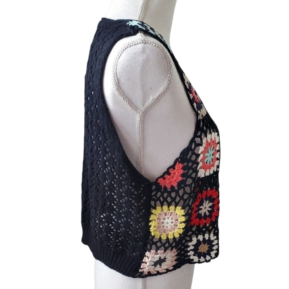 SHEIN Curve Sleeveless Black Multicolor Boho Granny Square Crochet Vest Size 2XL - Picture 4 of 8